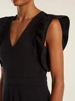 Thumbnail for your product : Tibi Ruffled Sleeve V Neck Faille Cropped Jumpsuit - Womens - Black