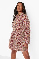 Thumbnail for your product : boohoo Plus Paisley Drawstring Waist Shirt Dress