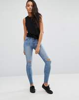 Thumbnail for your product : Dr. Denim Lexy Mid Rise Second Skin Super Skinny Ripped Knee Jeans