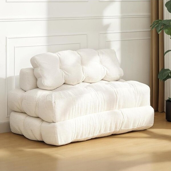SunnyFurn 3-in-1PortableFoldingSofaBedConvertibleSofaBedCompactandVersatileSofaCouchPillow&BackSupportNoAssembleRequiredWhite
