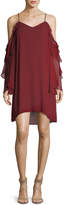 Thumbnail for your product : Haute Hippie Finale V-Neck Cold-Shoulder Ruffled Chiffon Cocktail Dress