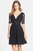 Thumbnail for your product : Betsey Johnson V-Neck Lace Fit & Flare Dress