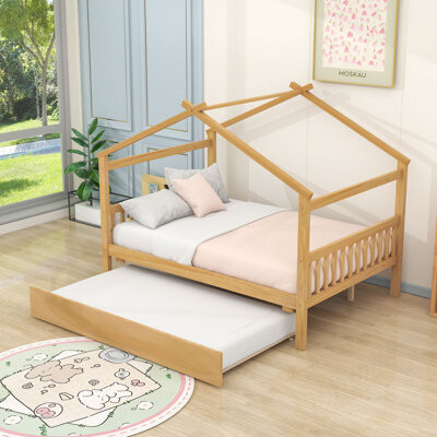 Harper Orchard Wood House Bed With Pull-Out Twin Trundle