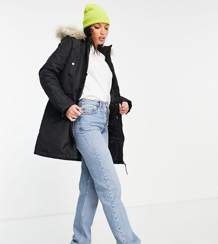 Vero Moda Tall parka with faux fur lined hood in black - ShopStyle