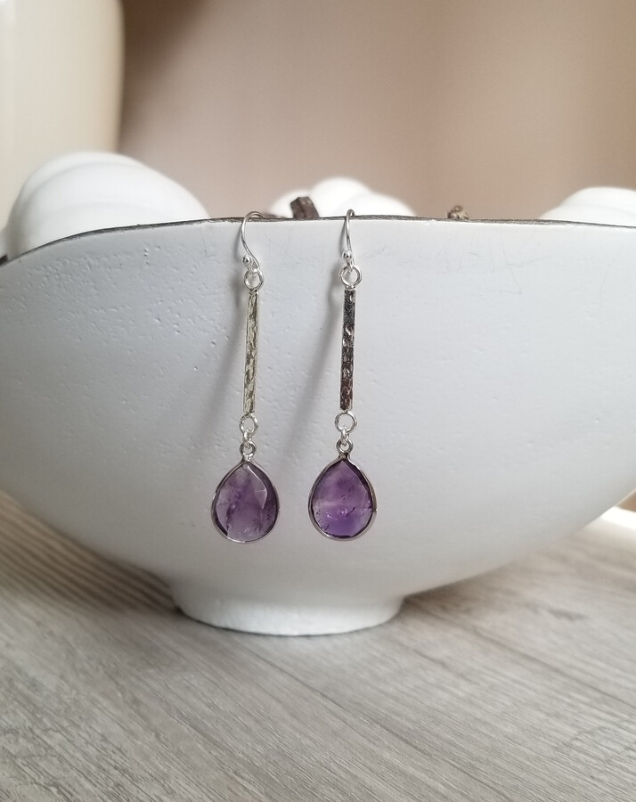 Etsy Amethyst Earrings, Sterling Silver Moonstone Long Gemstone Boho Style Jewelry, Earrings That Dangle, Gift For Her