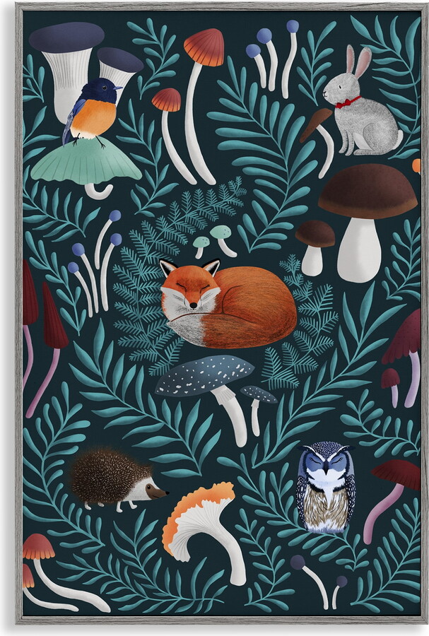 Stupell Woodland Animals & Botanical Sprigs Gray Framed Giclee Art, design by Metka Hiti