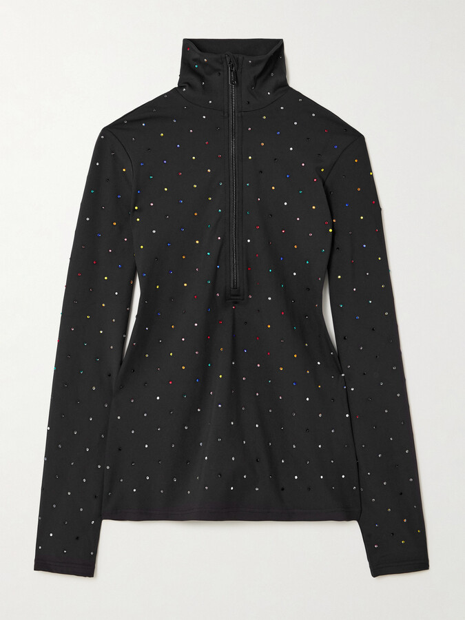 Goldbergh Éclair Crystal-embellished Stretch Recycled-jersey Half-zip Top - Black