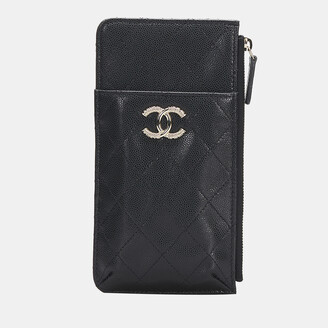 Chanel Black CC Caviar Phone & Card Holder Wallet - ShopStyle