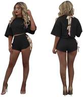 Thumbnail for your product : Mojessy Women's Short Sleeve Shirt Lace up 2 Piece Outfits Crop Top+Shorts Set
