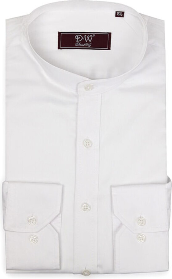David Wej Mandarin Button Cuff Poplin Shirt - White