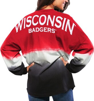 Women's Red Wisconsin Badgers Ombre Long Sleeve Dip-Dyed Spirit Jersey