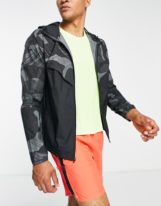 Nike Running Camo Repel Windrunner packable jacket in black and grey -  ShopStyle