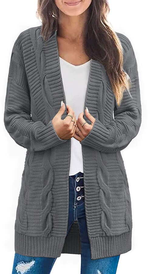 Chriselda Women/'s Long Sleeve Open Front Cardigans Cable Sweaters Casual Loose Chunky Outwear Knit Coat