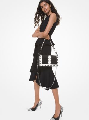 Michael Kors Courtney Studded Two-Tone Leather Shoulder Bag
