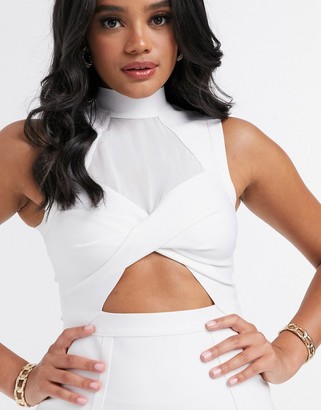The Girlcode twist front mesh bandage mini dress in white