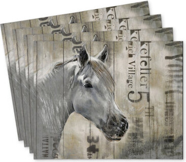 East Urban Home Rustic White Horse Polyester Mindaugas - Set of 4 | Home Decor