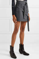 Thumbnail for your product : Rokh Belted Button-embellished Twill Wrap Mini Skirt - Anthracite