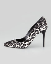 Thumbnail for your product : Alexander McQueen Leopard-Print Calf Hair Pump, Black/White