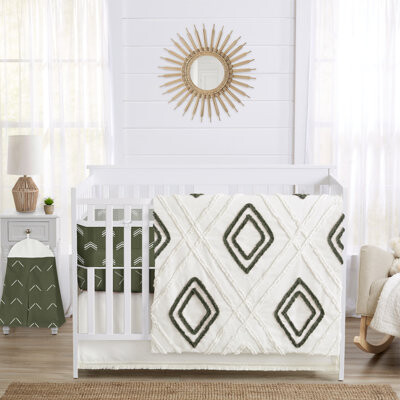 Sweet Jojo Designs Diamond Tuft Hunter Green 6 Piece Crib Bedding + BreathableBaby Breathable Mesh Liner Pad
