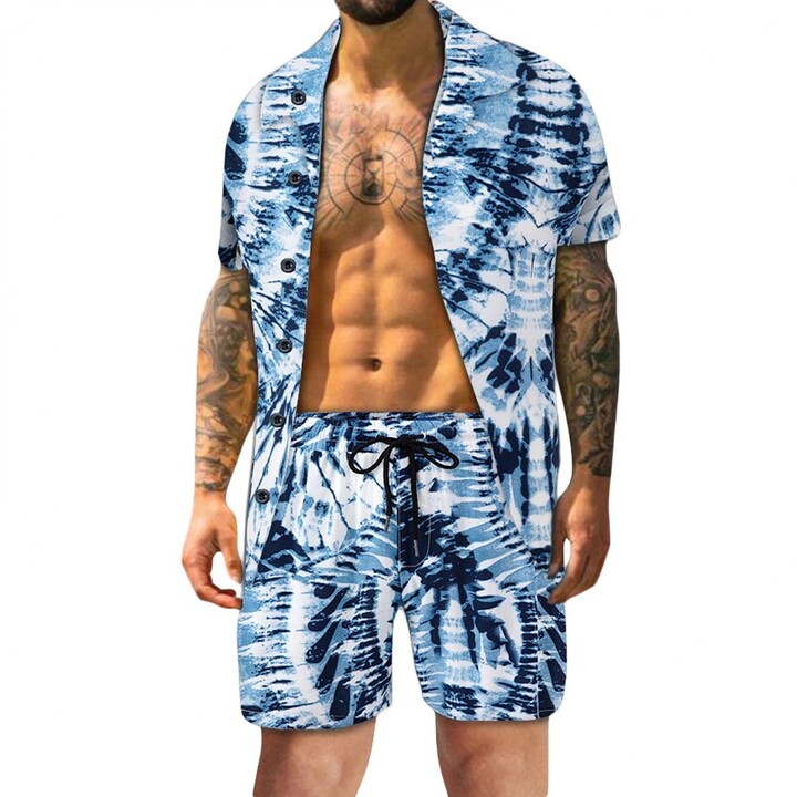 Hesrisy Men Summer Tropical Hawaiian Batik Shirt Suit Casual Button ...