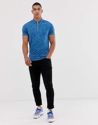 ASOS Design DESIGN polo shirt with zip neck in interest fabric