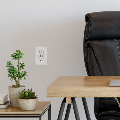 Faith Wall Outlets 4.17 In. X 1.74 In. White 15a Tamper Resistant Duplex Receptacle Outlet With Usb Ports For Type C And Type A And Screwless Wall Pla