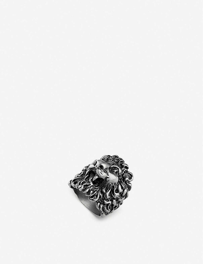Gucci Lion head aged metal ring - ShopStyle