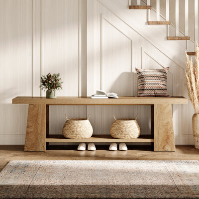 Millwood Pines 59-Inch Entryway Shoe Bench with Storage Shelf End of Bed Seat Dining Bench for Kitchen Living Room