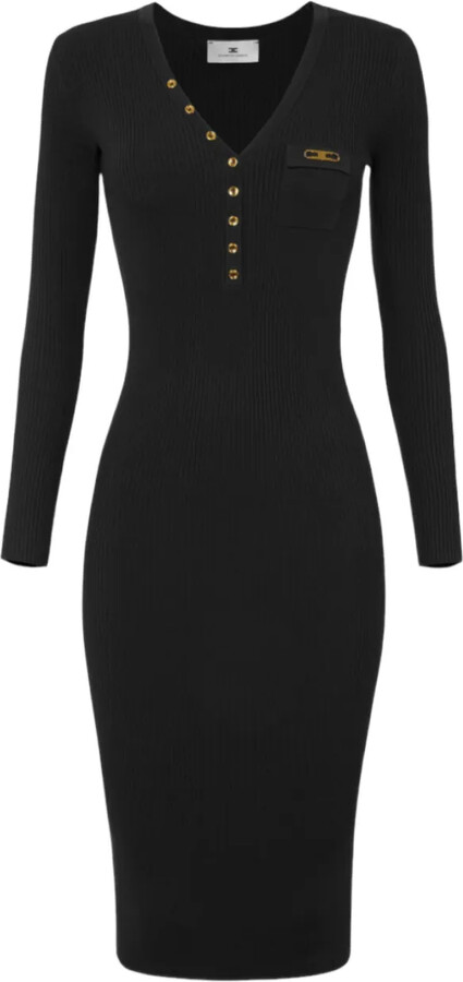 Elisabetta Franchi Ribbed Button-Fastening Midi Dress