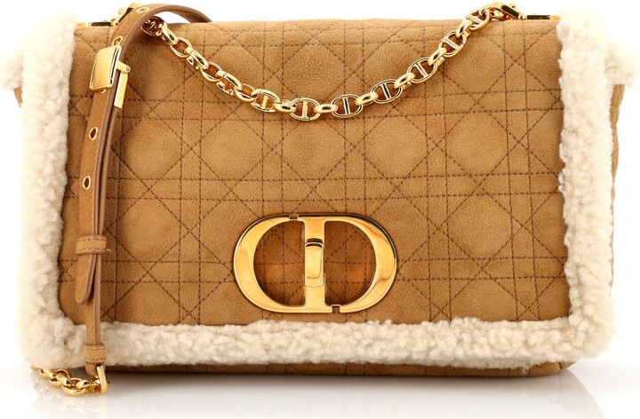 Christian Dior Caro Bag Cannage Quilt Suede with Shearling Large - ShopStyle
