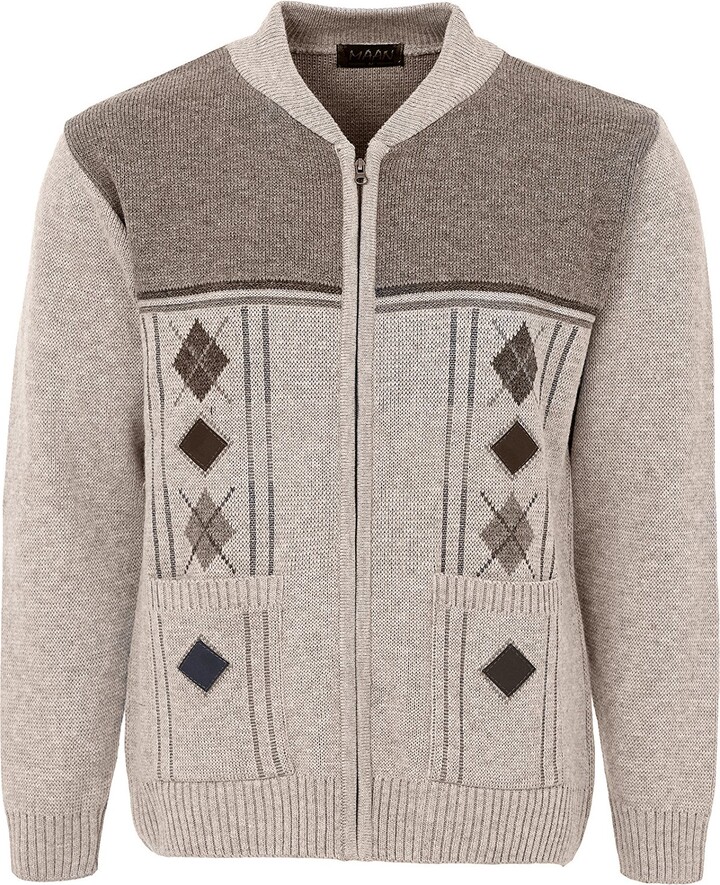 Maan Store Mens Knitted Cardigan Zip Front Chunky Cable Knit with Front