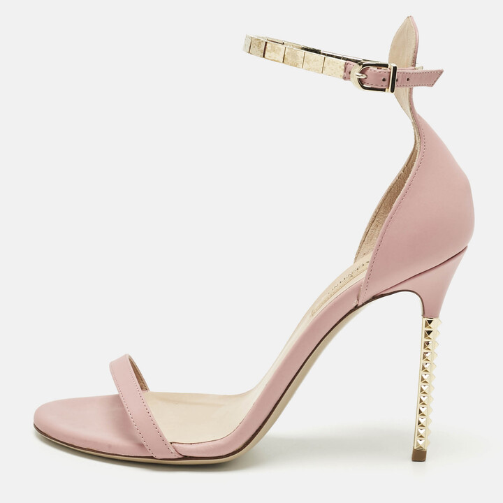 Valentino Pink Leather Embellished Ankle Strap Sandals Size 38