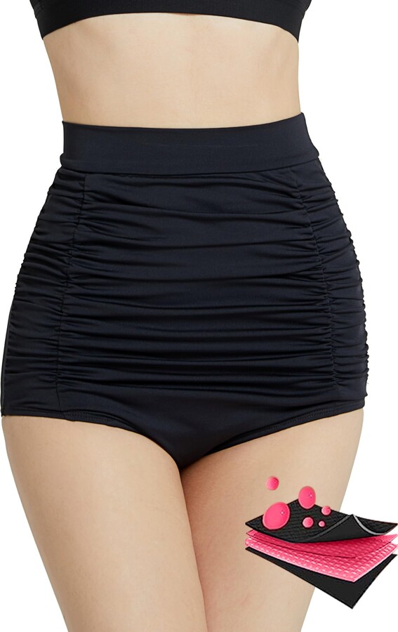 insgym Period Swimwear Bikini Bottoms Ruched High Waisted Band Tummy