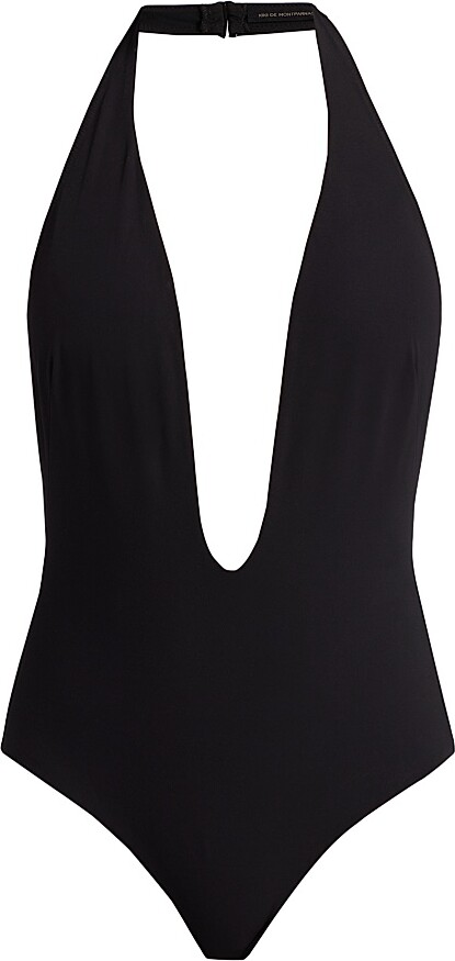 Kiki de Montparnasse Women's Echauffe Plunging V-Halterneck One-Piece Swimsuit - Black - Size XS