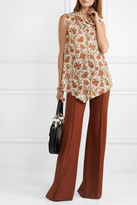 Thumbnail for your product : Derek Lam Draped Floral-print Georgette Top - Brown