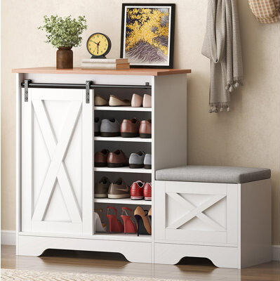 Shoe Cabinet, Entry Home Shoe Cabinet, Entrance Balcony Storage Cabinet, Large Capacity Shoe Rack, White