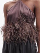 Thumbnail for your product : 16Arlington Alster Feather-trim Halterneck Satin Top - Brown