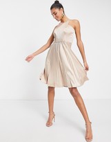 Thumbnail for your product : Chi Chi London high neck pleated midi dress in rose gold