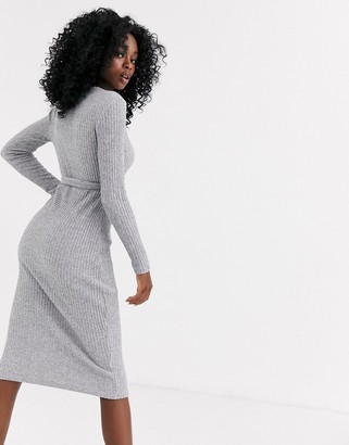 New Look belted midi knitted dress in grey