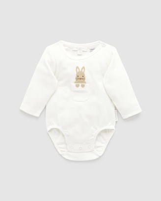 Purebaby White Longsleeve Rompers - Peekaboo Bunny Bodysuit - Babies - Size 1 YR at The Iconic