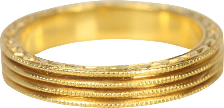 Cathy Waterman Grooved Beaded Gold Wedding Band