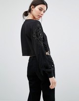 Thumbnail for your product : Starry Eyed Petite Crop Sweatshirt With Beaded Sleeve Detail And Tie Waist