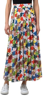 Akris Kinderstern Print Pleated Maxi A-Line Skirt