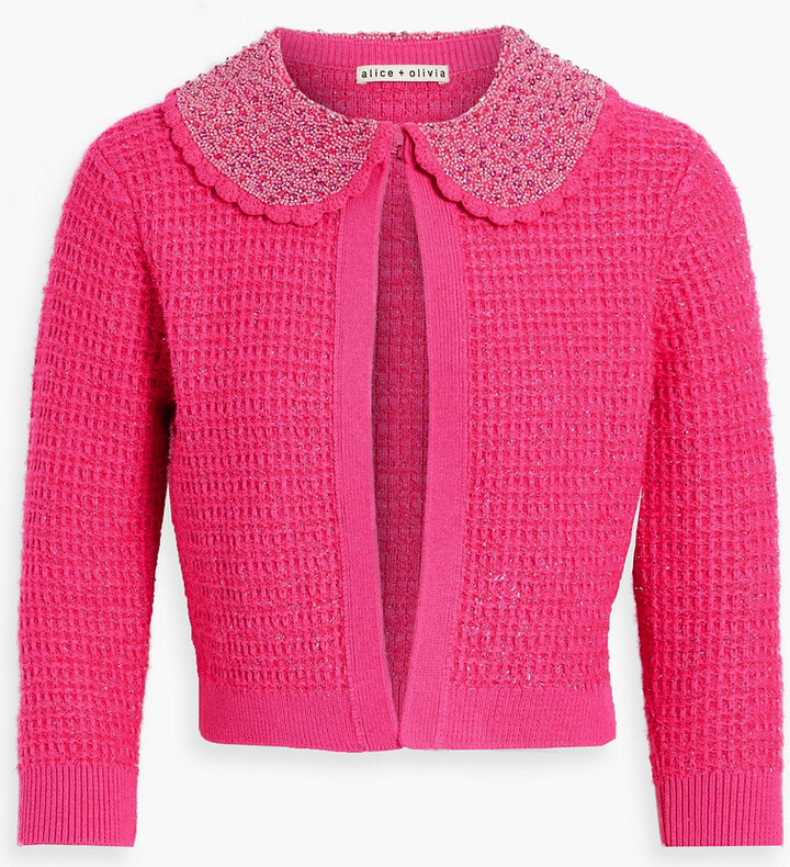 Alice + Olivia Akira cropped embellished tinsel and waffleknit