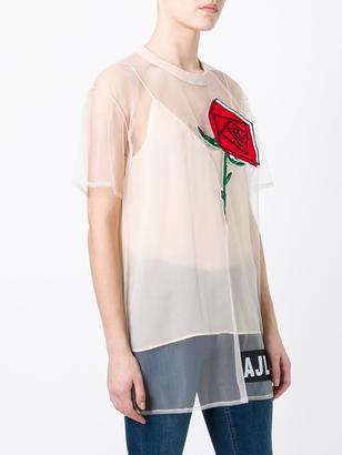 Au Jour Le Jour rose patch sheer T-shirt - women - Cotton/Polyamide/PVC - 42