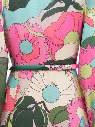 Fendi Windflower-print Balloon-sleeve Silk Maxi Dress - Pink Print