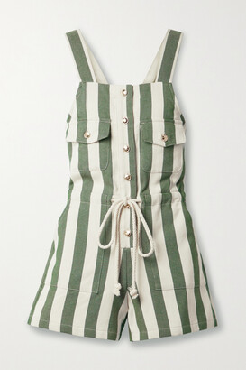Miguelina Franca Button-embellished Striped Cotton-twill Playsuit