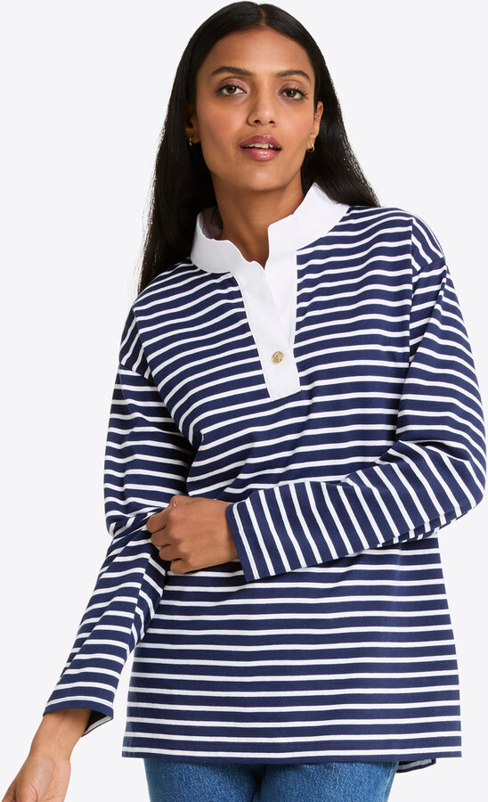 Draper James Gillian Long Sleeve Top in Navy Mariner Stripe