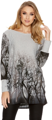 Quiz Grey And Black Light Knit Tree Print Tunic Dress