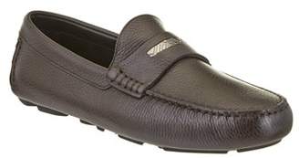 Burberry Grainy Leather Loafer With Engraved Check Detail.